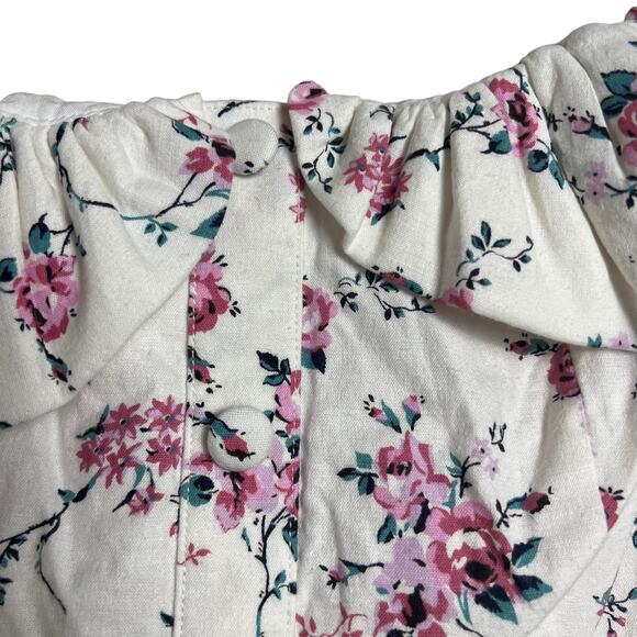 LPA White Floral Print Ruffled Off the Shoulder Linen Smocked Top Size XS - Picture 6 of 12